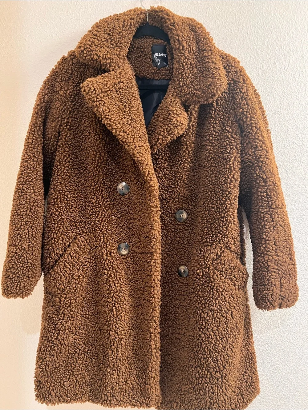 Me Jane Chestnut Brown Teddy Double-Breasted Coat